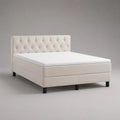 Letto boxspring matrimoniale 160 x 200 cm beige con rivestimento in poliestere, testiera capitonné, materasso e topper