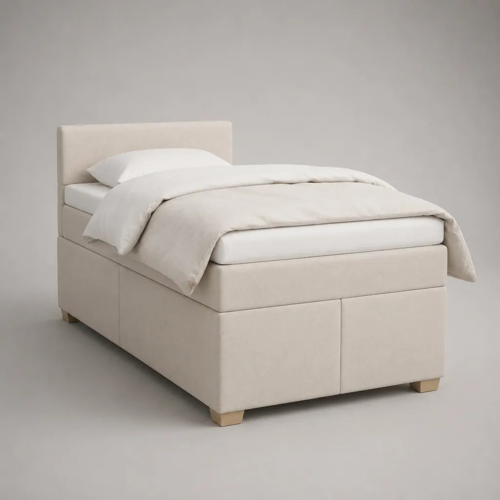 Letto singolo imbottito in poliestere beige, 105 x 215 x 110 cm, per materasso 90 x 200 cm
