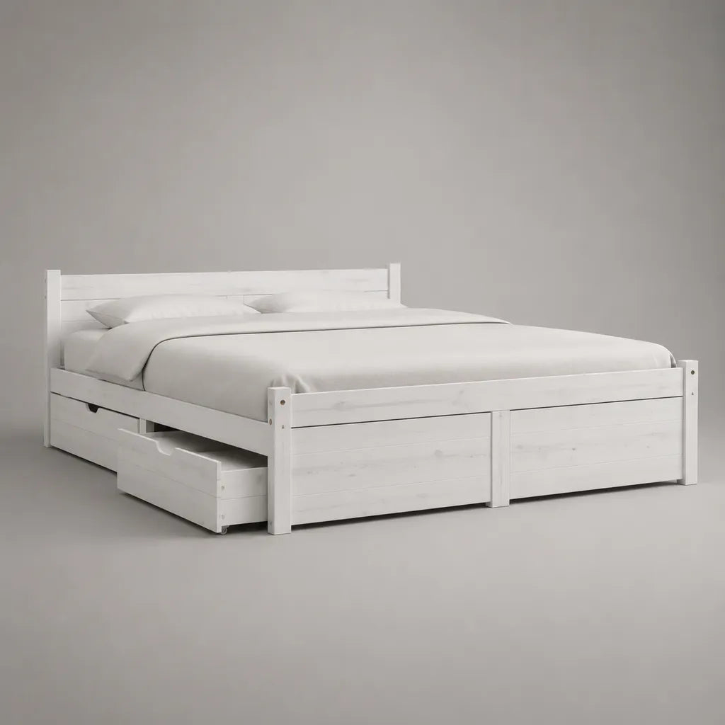 Letto matrimoniale in legno bianco con 2 cassetti, per materasso 160 x 200 cm, dimensioni 168 x 209 x 90 cm