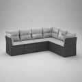 Divano angolare modulare da esterno, set 6 pezzi in rattan PE grigio antracite con cuscini grigio chiaro, 254 x 191 x 85 cm