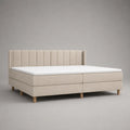 Letto continentale matrimoniale imbottito in poliestere beige 180 x 210 x 120 cm, superficie di riposo 160 x 200 cm, con testiera e topper
