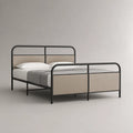 Letto matrimoniale 160 x 200 cm in acciaio nero con testiera e pediera in tessuto beige, 208 x 167 x 110 cm