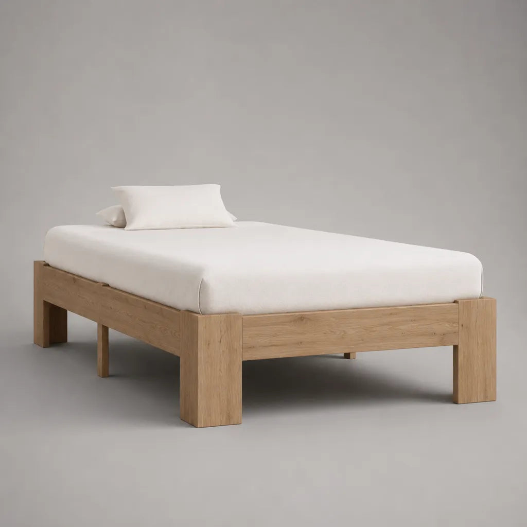 Struttura letto singolo 90 x 200 cm in legno massello, rovere naturale, senza testiera