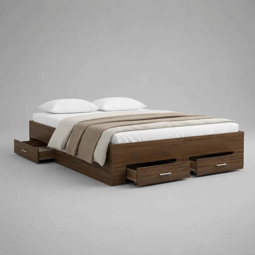 Letto matrimoniale con 4 cassetti in pannello truciolare melaminico marrone noce, 160 × 200 cm