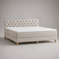 Letto matrimoniale boxspring 160 x 200 cm in tessuto beige chiaro con materasso, sovramaterasso bianco e testiera capitonné