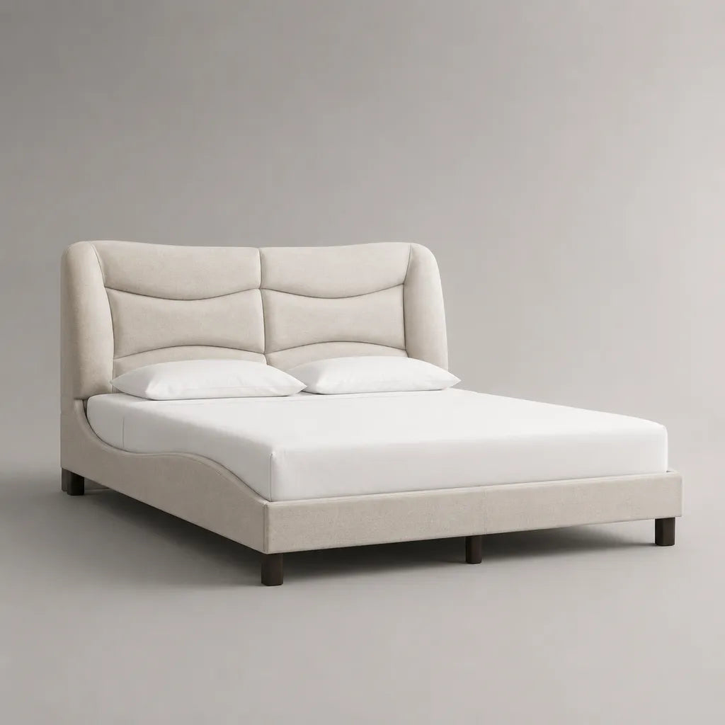 Letto matrimoniale imbottito in poliestere beige 180 × 218 × 116 cm, per materasso 160 × 200 cm