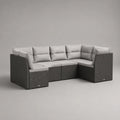 Set divano modulare da giardino a U, 6 pezzi in rattan sintetico grigio antracite con cuscini grigio chiaro, 243 × 174 × 73 cm