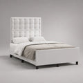 Letto matrimoniale imbottito in tessuto bianco con testiera trapuntata, per materasso 160 x 200 cm, dimensioni 169 x 215 x 135 cm