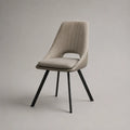Sedia da pranzo imbottita in tessuto e similpelle beige con gambe in acciaio nero, 49 × 57 × 85 cm