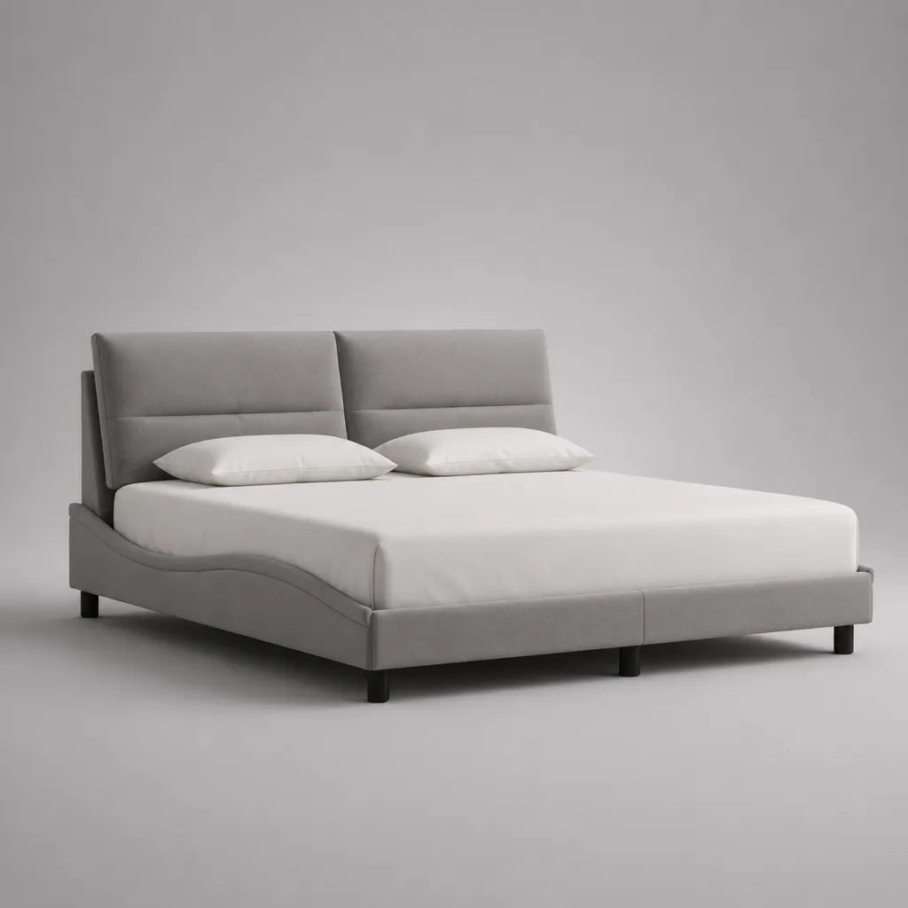 Letto matrimoniale imbottito in poliestere grigio con testiera e rete a doghe, 177 x 218 x 103 cm, per materasso 160 x 200 cm
