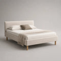 Letto matrimoniale imbottito 160 x 200 cm in tessuto effetto bouclé crema con testiera e rete a doghe