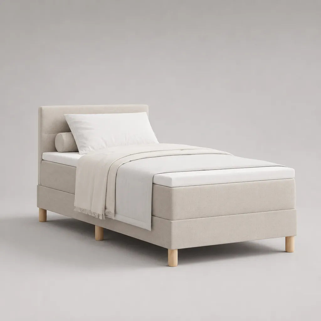 Letto singolo imbottito beige con rete a doghe, 99 x 213 x 105 cm, per materasso 90 x 200 cm