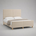 Letto matrimoniale imbottito in poliestere beige 171 x 216 x 120 cm, rete a doghe per materasso 160 x 200 cm